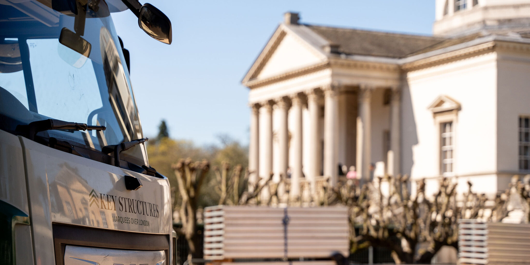 Key Structures installing a large corporate structure at Central London's Chiswick House.